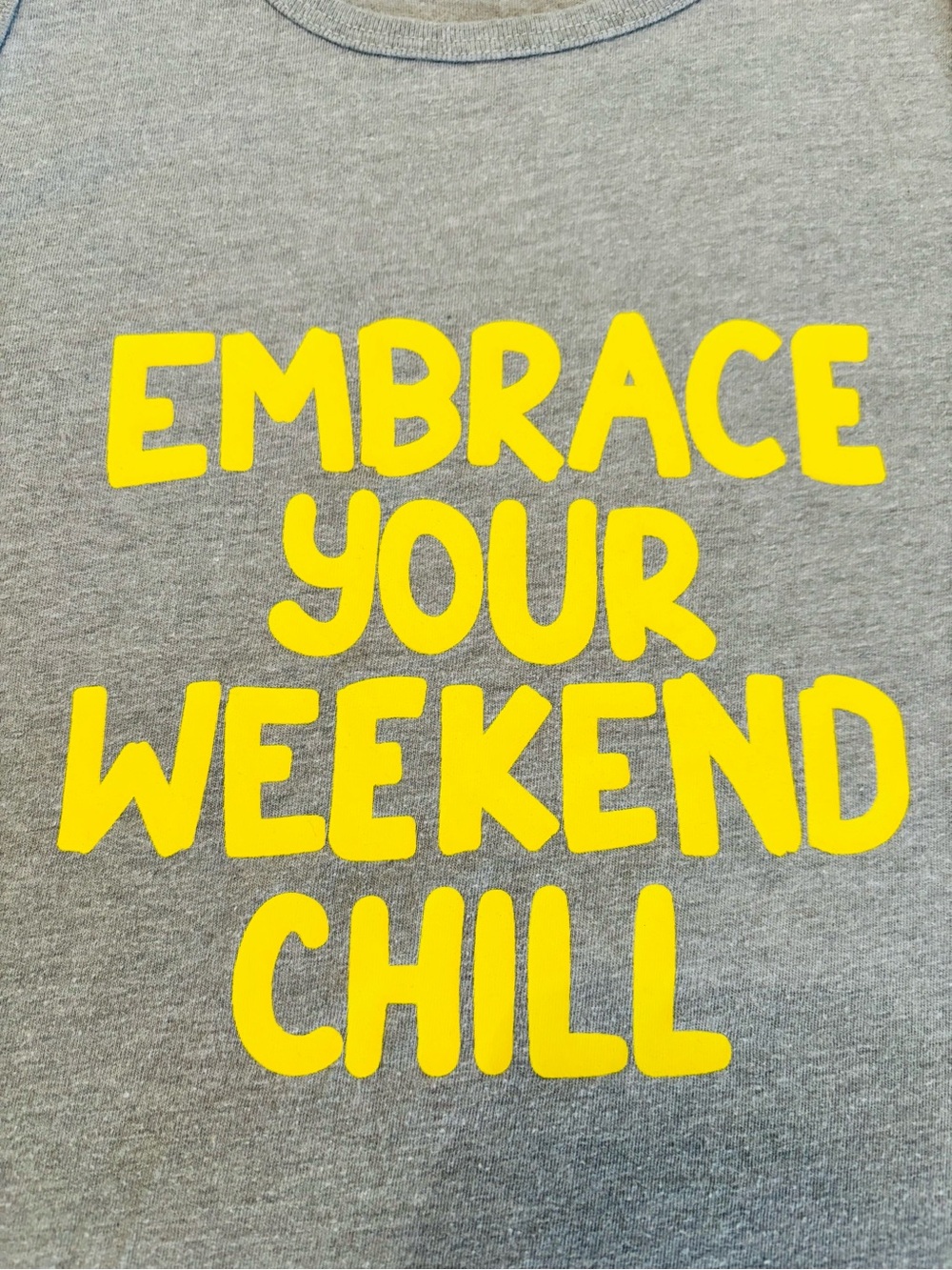 2/$10 Cat & Jack Boy’s 8/10 Gray Tank Top with Yellow Weekend Chill Graphic